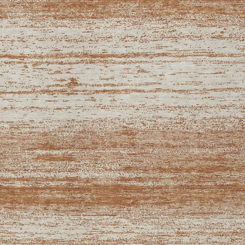 Orange And Beige Striped Washable Indoor Outdoor Area Rug Photo 6