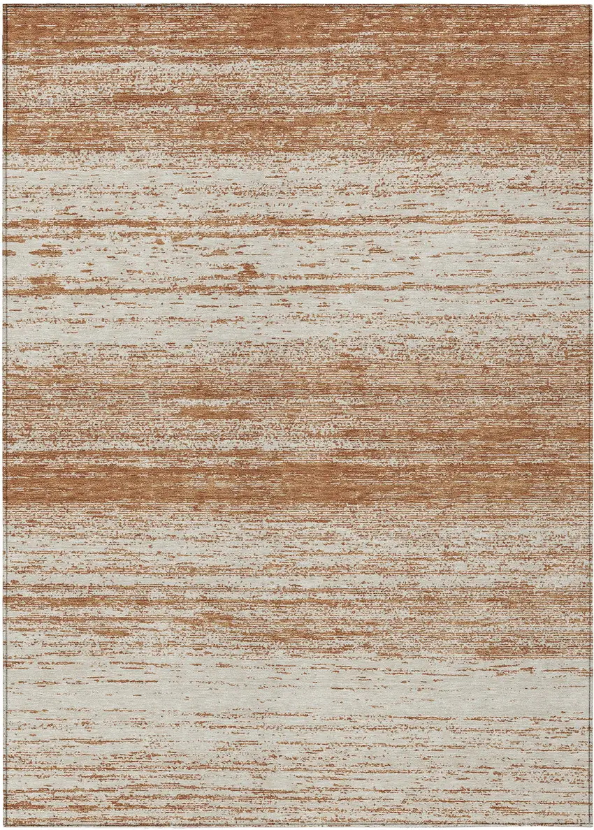 Orange And Beige Striped Washable Indoor Outdoor Area Rug Photo 2