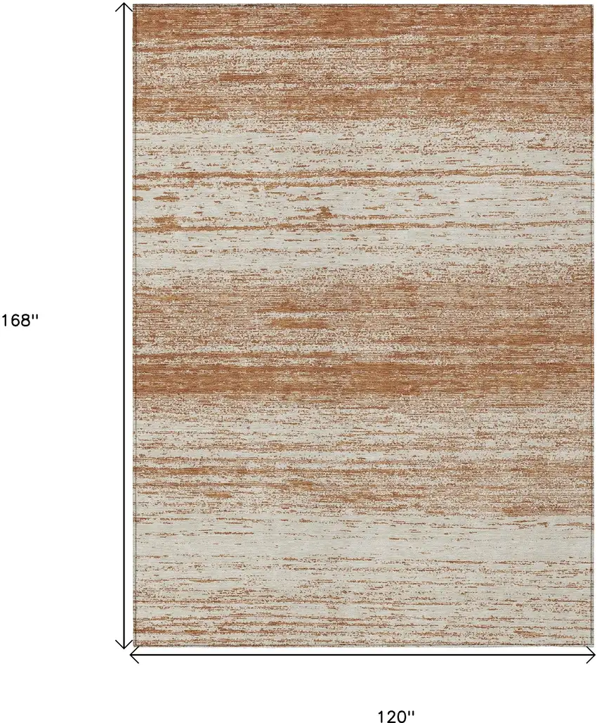 Orange And Beige Striped Washable Indoor Outdoor Area Rug Photo 3