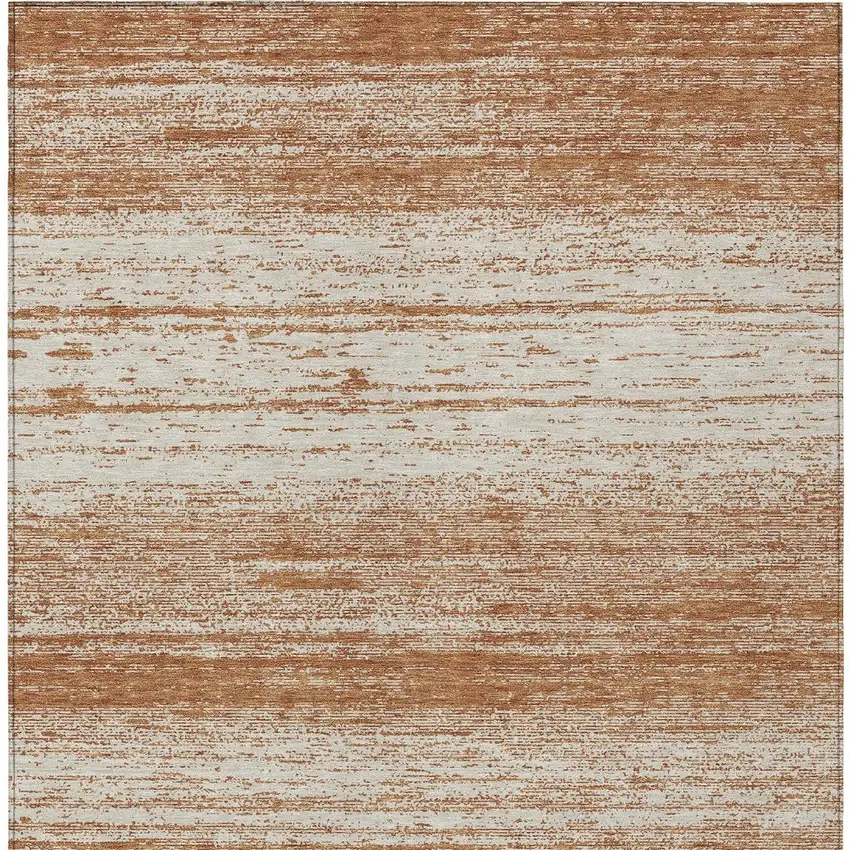 Orange And Beige Striped Washable Indoor Outdoor Area Rug Photo 7