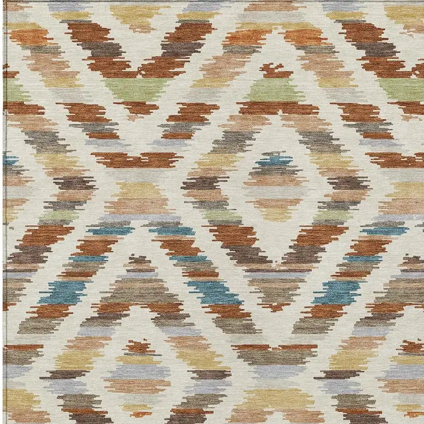 Orange And Beige Tribal Washable Indoor Outdoor Area Rug Photo 2