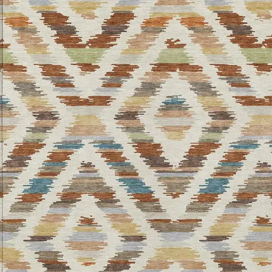 Orange And Beige Tribal Washable Indoor Outdoor Area Rug Photo 2
