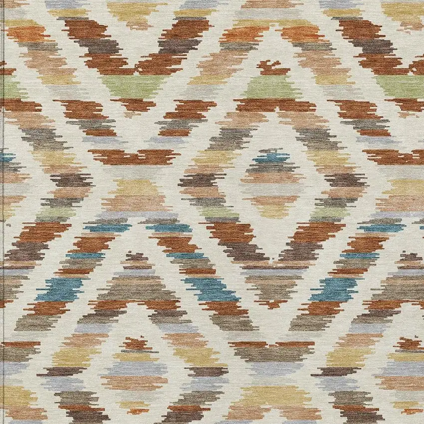 Orange And Beige Tribal Washable Indoor Outdoor Area Rug Photo 2