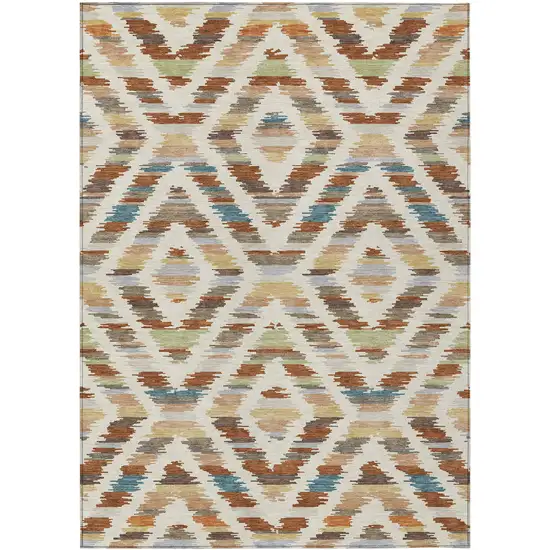 Orange And Beige Tribal Washable Indoor Outdoor Area Rug Photo 1