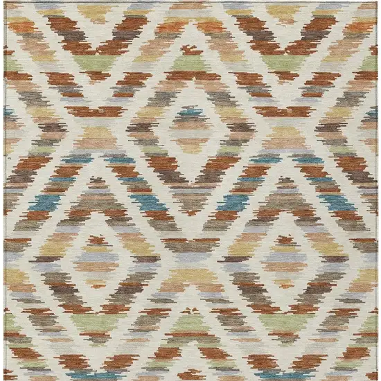 Orange And Beige Tribal Washable Indoor Outdoor Area Rug Photo 3