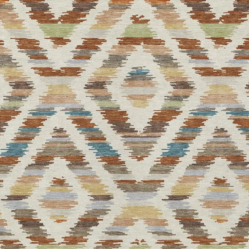 Orange And Beige Tribal Washable Indoor Outdoor Area Rug Photo 2
