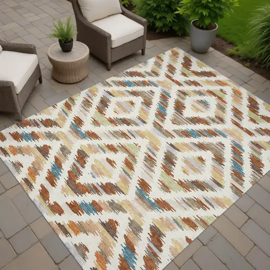 Orange And Beige Tribal Washable Indoor Outdoor Area Rug Photo 7