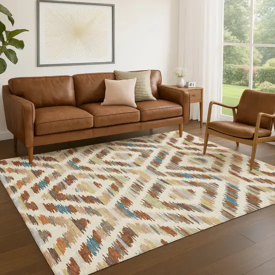 Orange And Beige Tribal Washable Indoor Outdoor Area Rug Photo 5