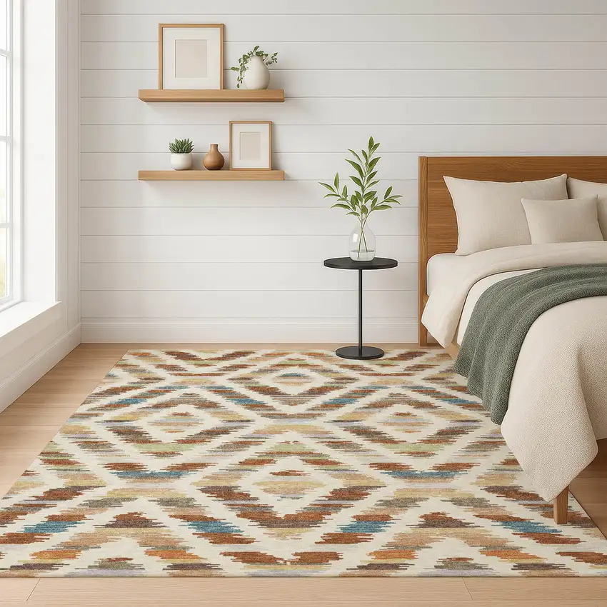 Orange And Beige Tribal Washable Indoor Outdoor Area Rug Photo 6