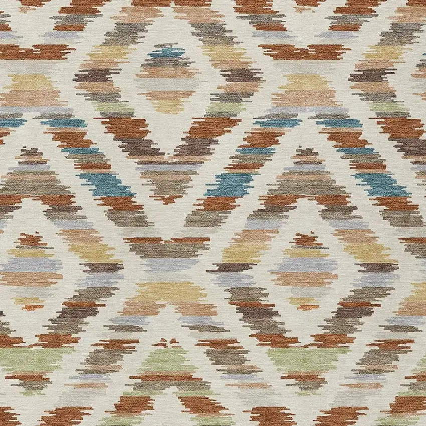 Orange And Beige Tribal Washable Indoor Outdoor Area Rug Photo 2