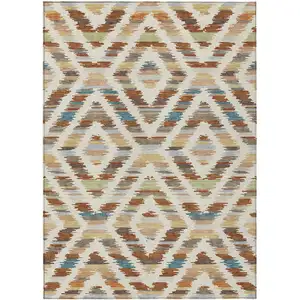 Photo of Orange And Beige Tribal Washable Indoor Outdoor Area Rug