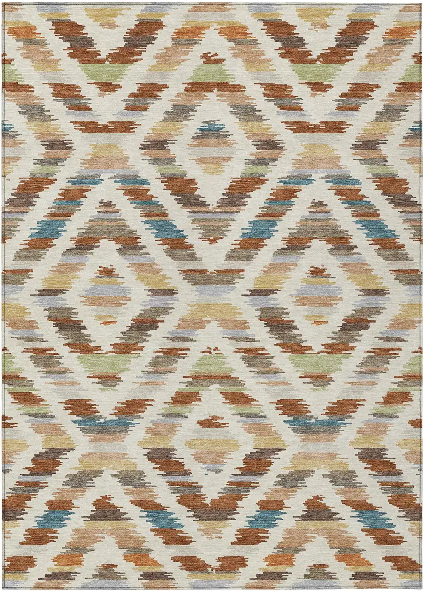 Orange And Beige Tribal Washable Indoor Outdoor Area Rug Photo 1