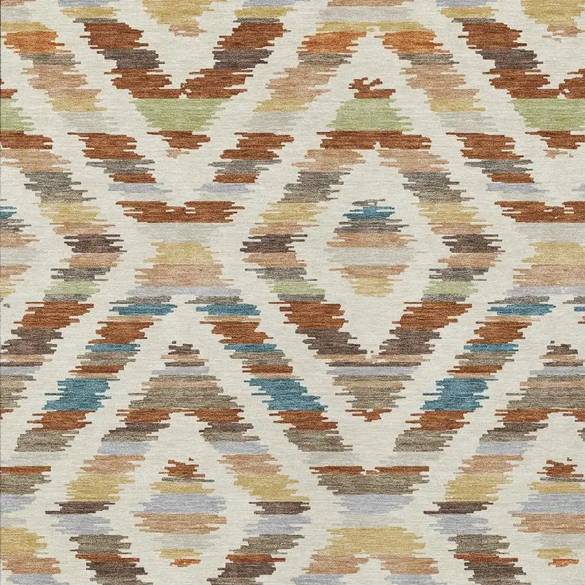 Orange And Beige Tribal Washable Indoor Outdoor Area Rug Photo 2