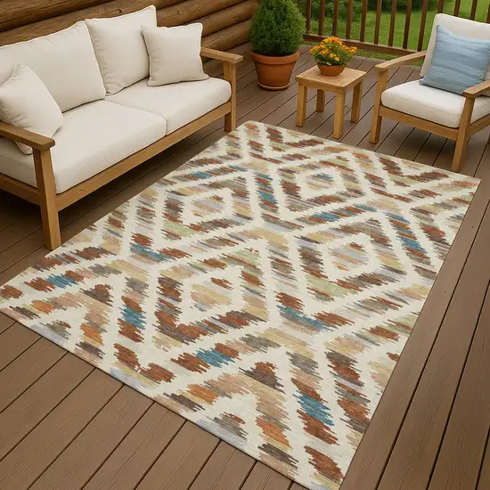 Orange And Beige Tribal Washable Indoor Outdoor Area Rug Photo 4