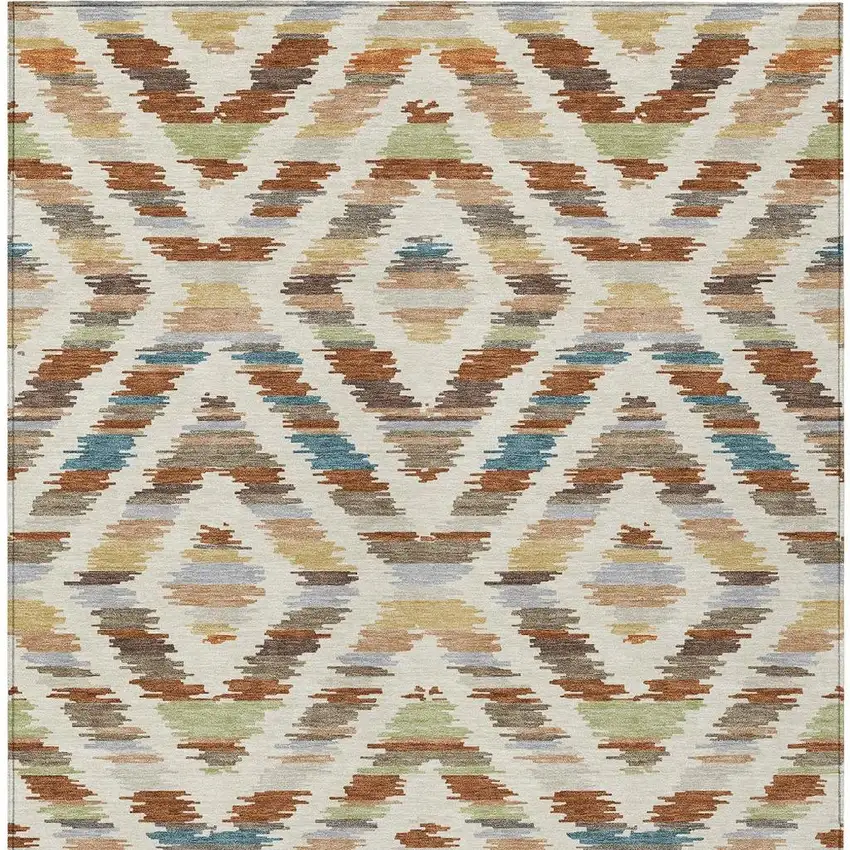 Orange And Beige Tribal Washable Indoor Outdoor Area Rug Photo 3