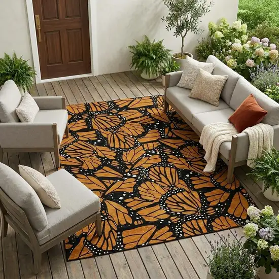 Orange And Black Animal Print Washable Indoor Outdoor Area Rug Photo 1