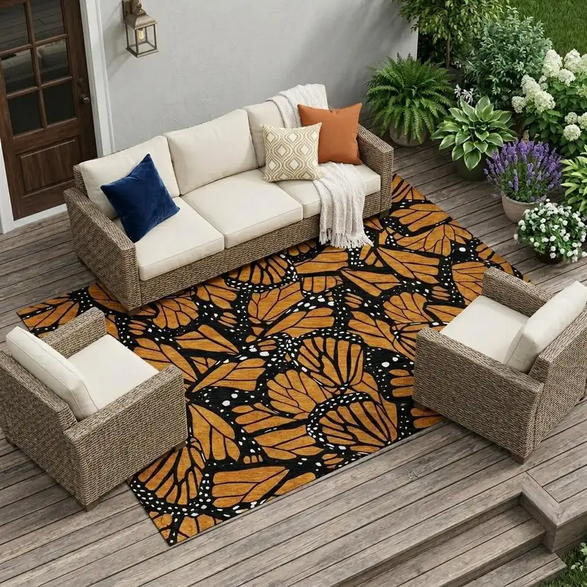 Orange And Black Animal Print Washable Indoor Outdoor Area Rug Photo 1