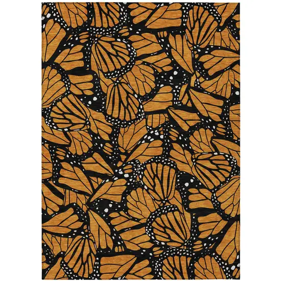 Orange And Black Animal Print Washable Indoor Outdoor Area Rug Photo 2