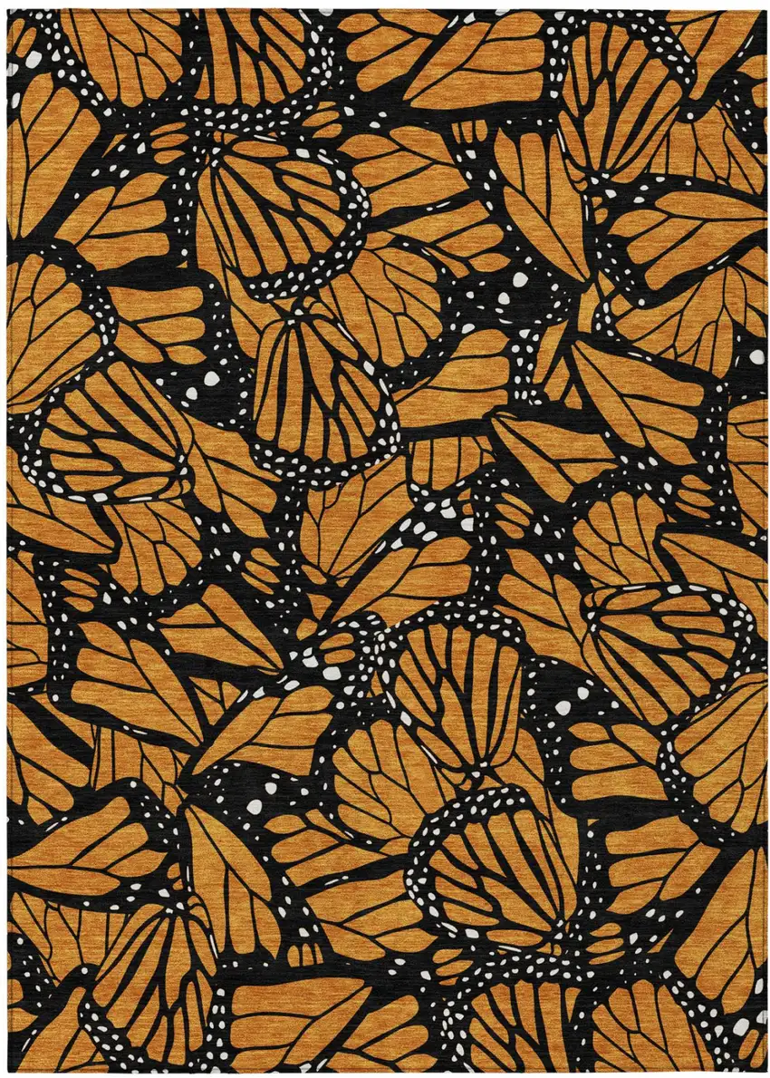 Orange And Black Animal Print Washable Indoor Outdoor Area Rug Photo 2