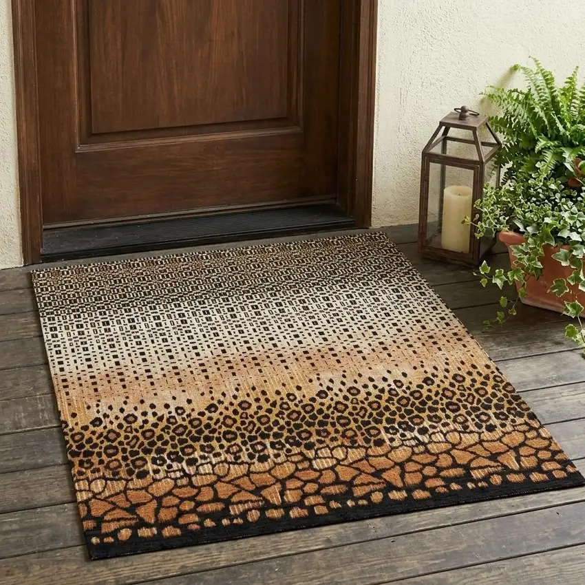 Orange And Black Geometric Washable Indoor Outdoor Area Rug Photo 1