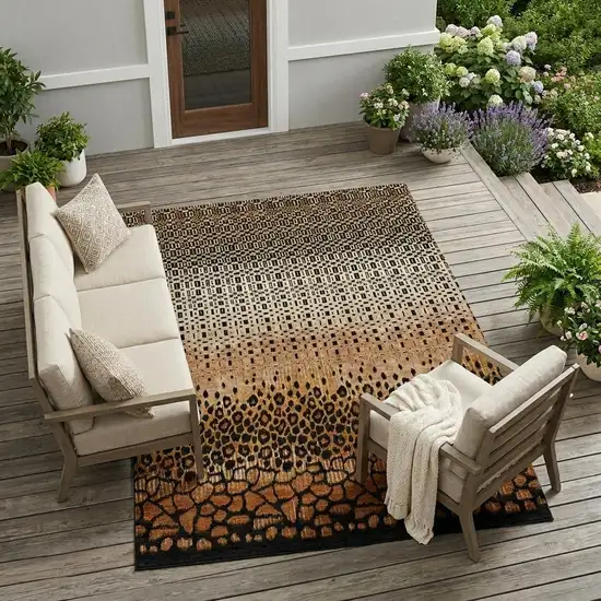 Orange And Black Geometric Washable Indoor Outdoor Area Rug Photo 1
