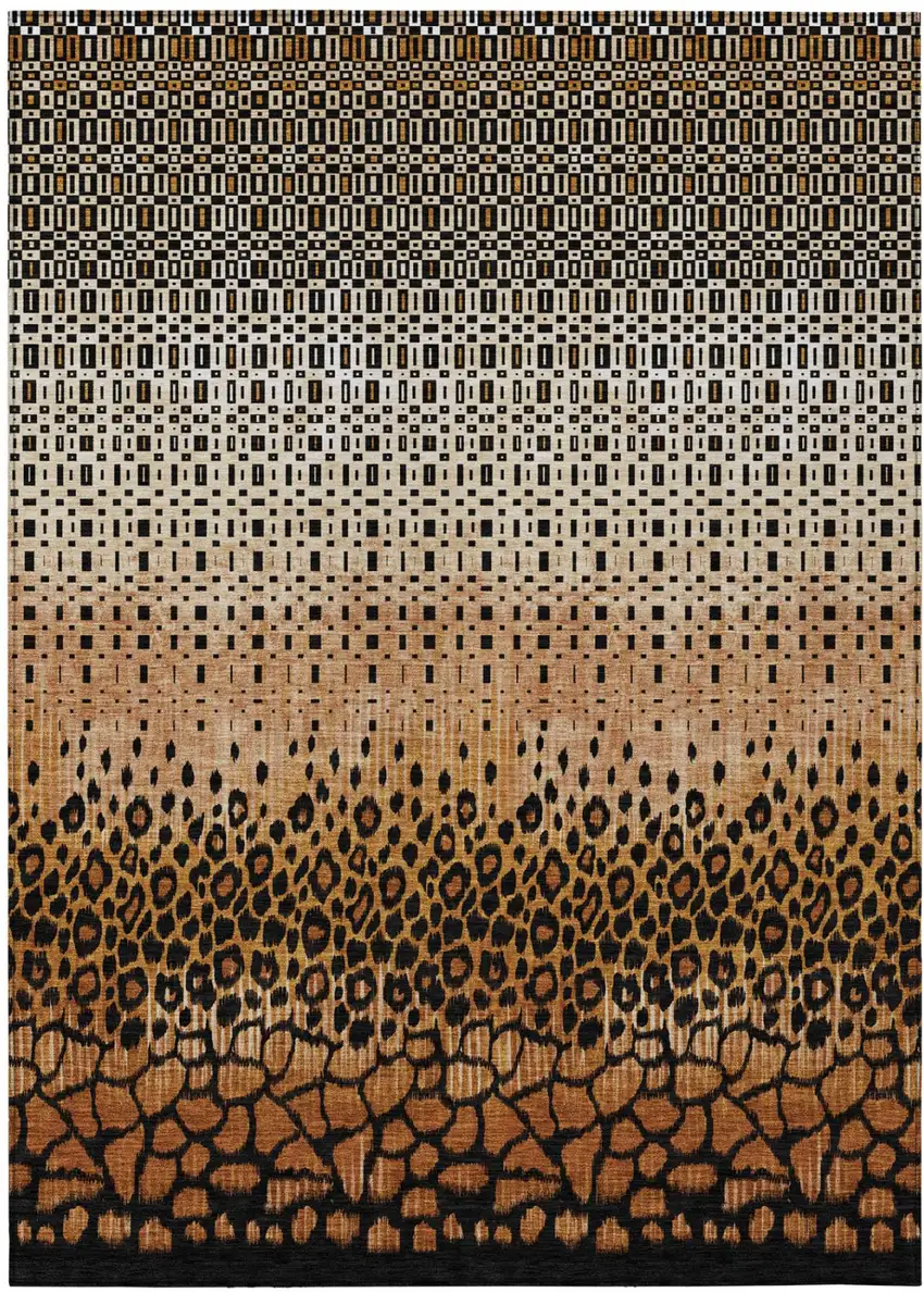 Orange And Black Geometric Washable Indoor Outdoor Area Rug Photo 2