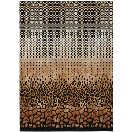 Orange And Black Geometric Washable Indoor Outdoor Area Rug Photo 2