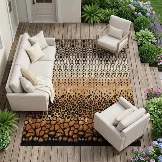 Orange And Black Geometric Washable Indoor Outdoor Area Rug Photo 1