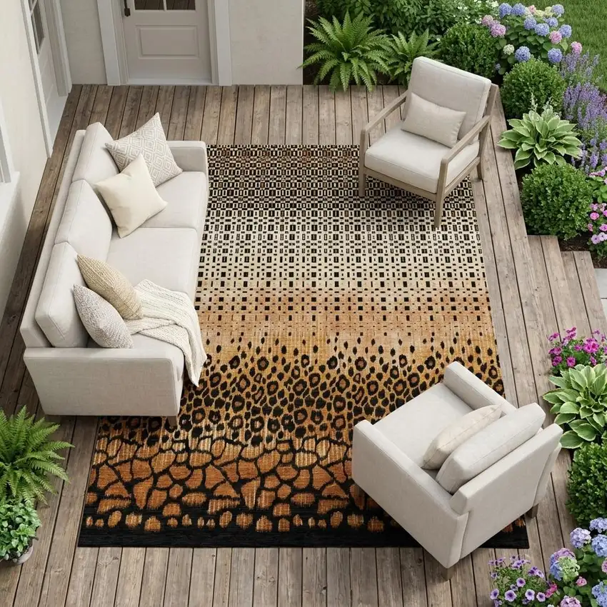 Orange And Black Geometric Washable Indoor Outdoor Area Rug Photo 1