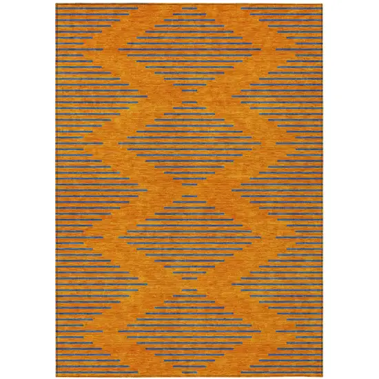 Orange And Blue Geometric Washable Indoor Outdoor Area Rug Photo 2