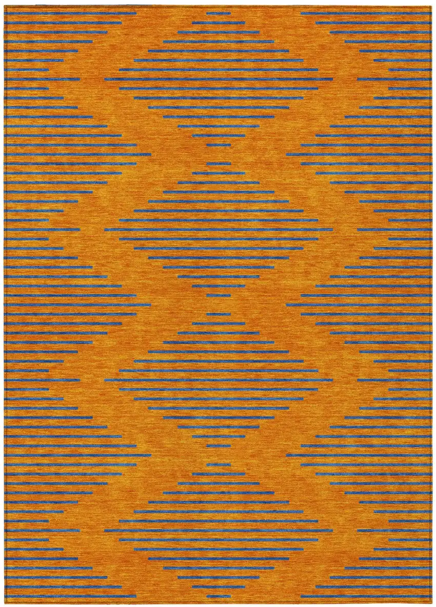 Orange And Blue Geometric Washable Indoor Outdoor Area Rug Photo 2