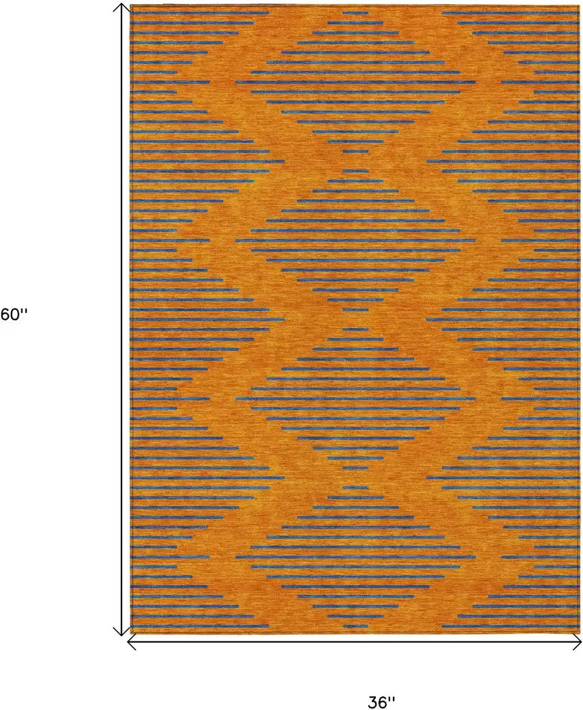 Orange And Blue Geometric Washable Indoor Outdoor Area Rug Photo 7