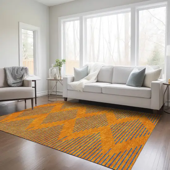 Orange And Blue Geometric Washable Indoor Outdoor Area Rug Photo 9