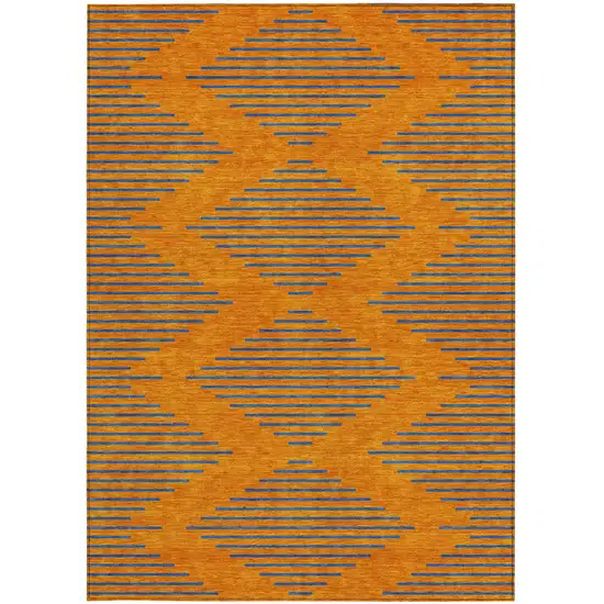 Orange And Blue Geometric Washable Indoor Outdoor Area Rug Photo 6