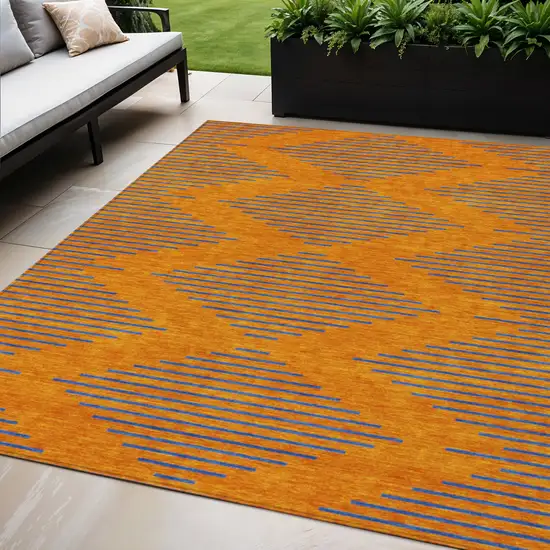 Orange And Blue Geometric Washable Indoor Outdoor Area Rug Photo 1