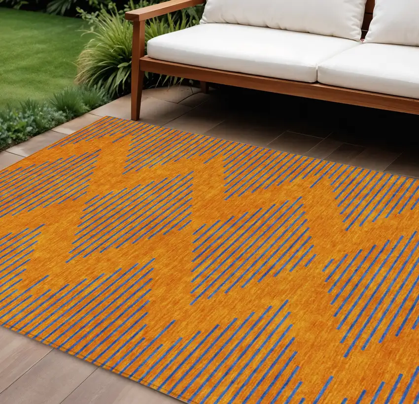 Orange And Blue Geometric Washable Indoor Outdoor Area Rug Photo 1