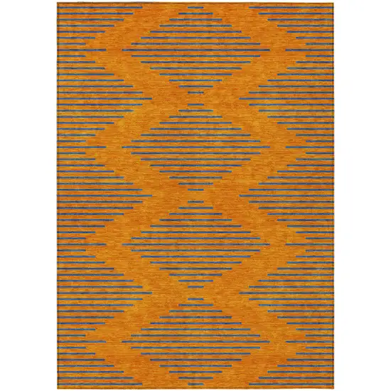 Orange And Blue Geometric Washable Indoor Outdoor Area Rug Photo 2