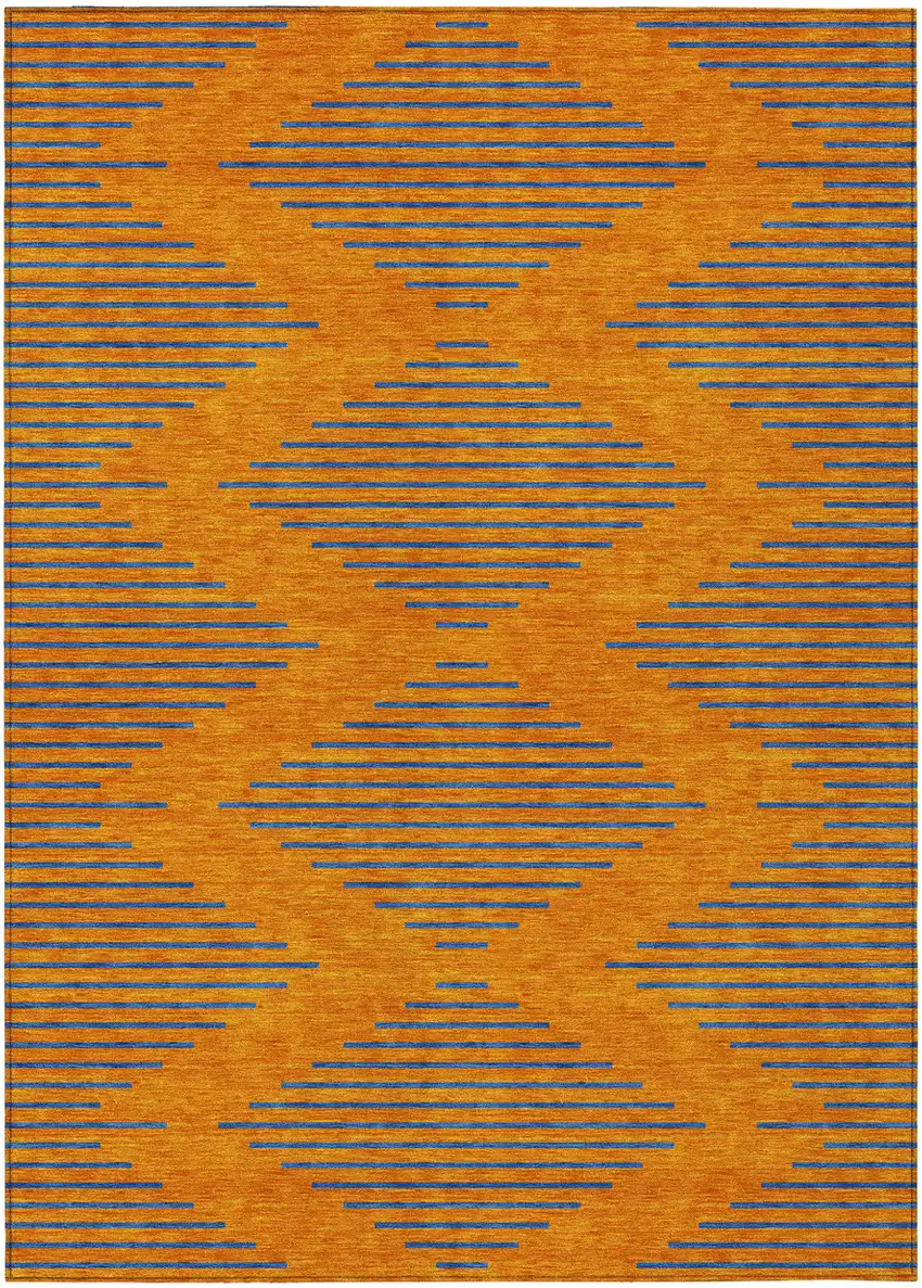 Orange And Blue Geometric Washable Indoor Outdoor Area Rug Photo 2