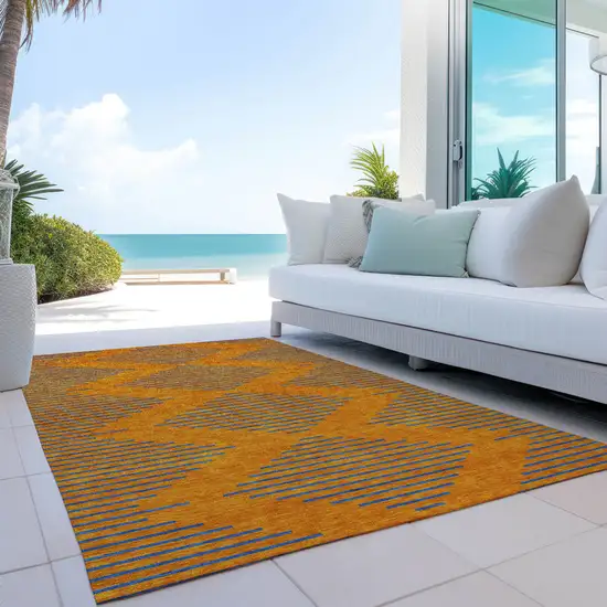Orange And Blue Geometric Washable Indoor Outdoor Area Rug Photo 9