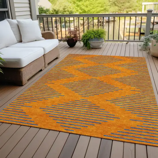 Orange And Blue Geometric Washable Indoor Outdoor Area Rug Photo 8