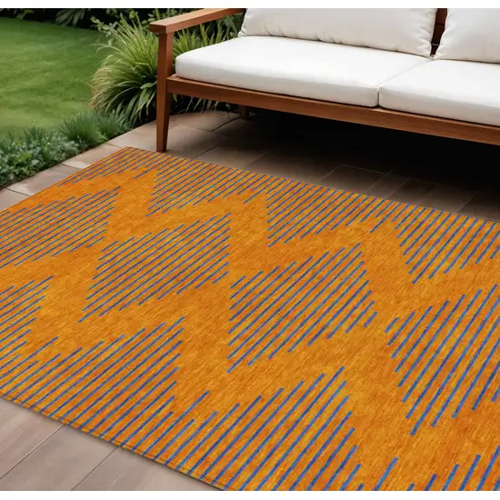 Orange And Blue Geometric Washable Indoor Outdoor Area Rug Photo 1