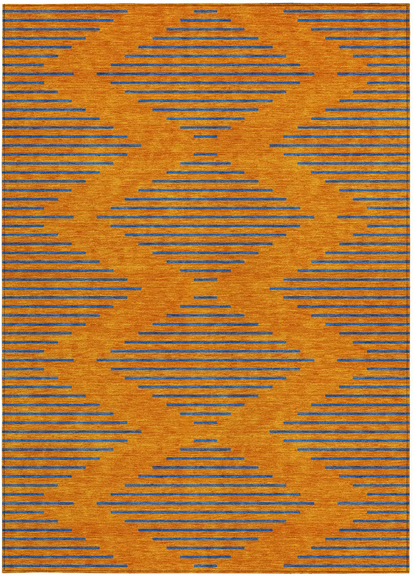 Orange And Blue Geometric Washable Indoor Outdoor Area Rug Photo 7