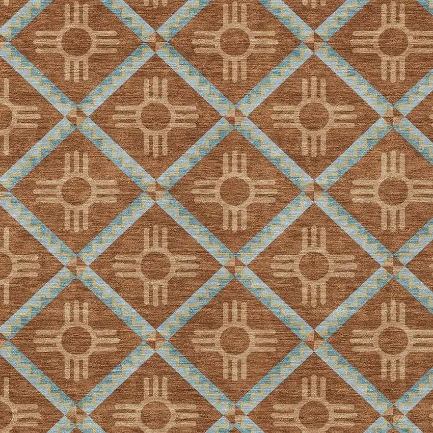 Orange And Blue Geometric Washable Indoor Outdoor Area Rug Photo 5