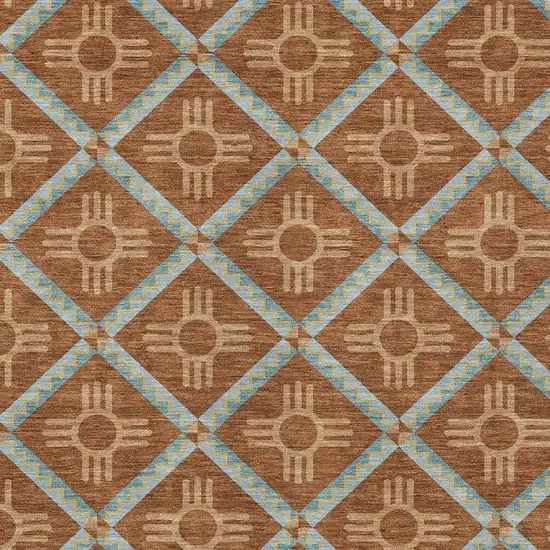 Orange And Blue Geometric Washable Indoor Outdoor Area Rug Photo 5