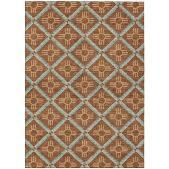Orange And Blue Geometric Washable Indoor Outdoor Area Rug Photo 2