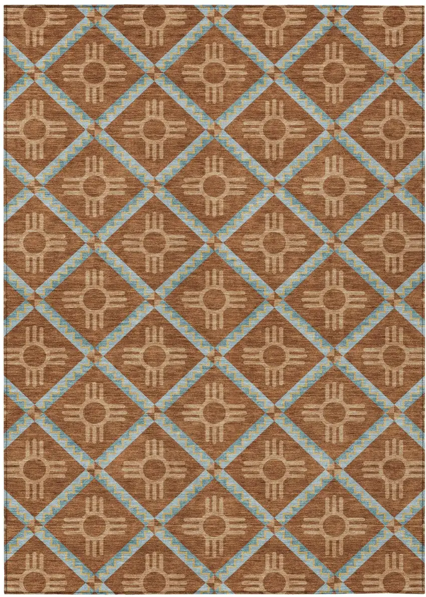 Orange And Blue Geometric Washable Indoor Outdoor Area Rug Photo 2