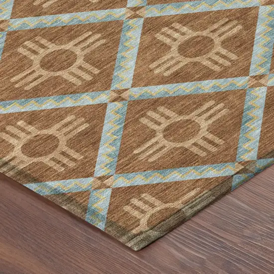 Orange And Blue Geometric Washable Indoor Outdoor Area Rug Photo 6