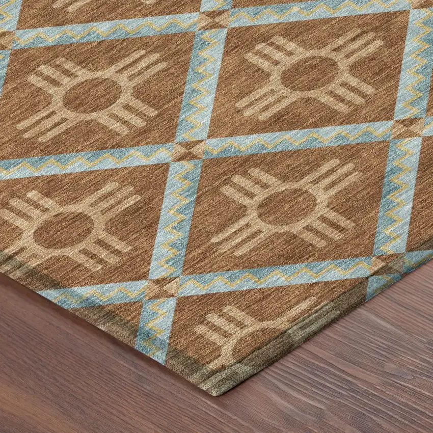 Orange And Blue Geometric Washable Indoor Outdoor Area Rug Photo 6
