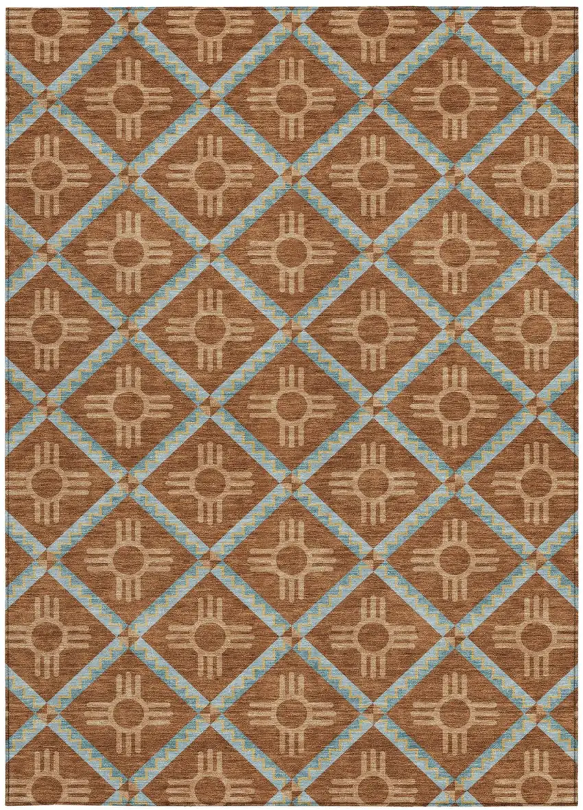 Orange And Blue Geometric Washable Indoor Outdoor Area Rug Photo 3