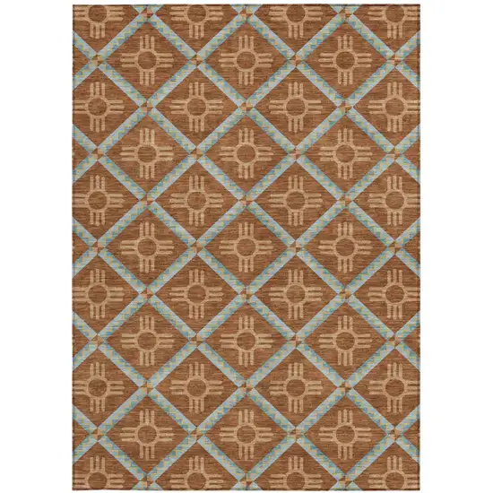 Orange And Blue Geometric Washable Indoor Outdoor Area Rug Photo 3